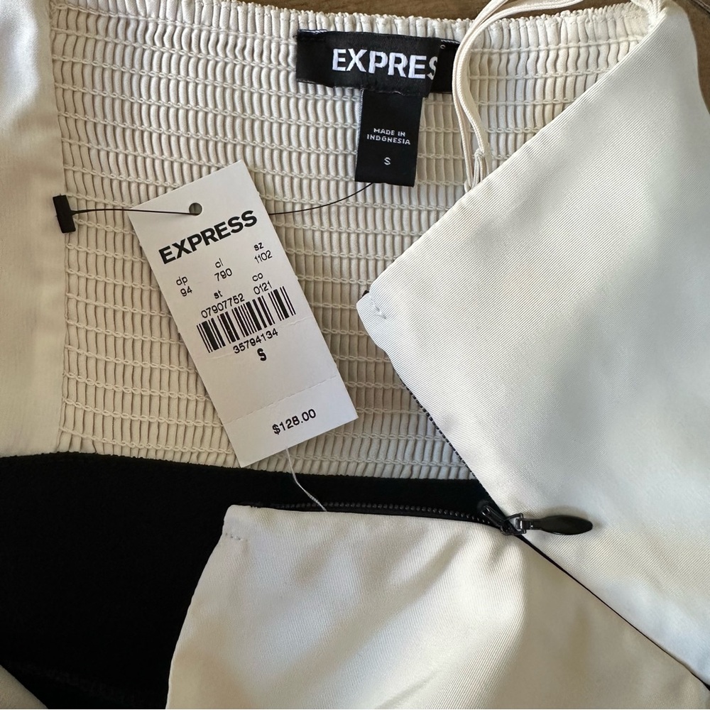 Express Statement Bow Color Block Straight Leg Jumpsuit Cocktail Party Pockets S - Picture 7 of 10